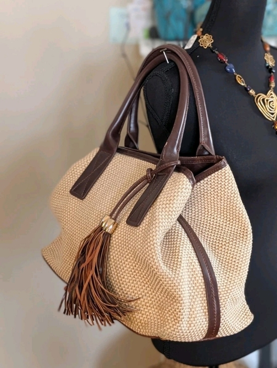 Adolfo Dominguez Handbags - Adolfo Dominguez Stylish, High Quality Brown Woven & Leather Handbag/Purse